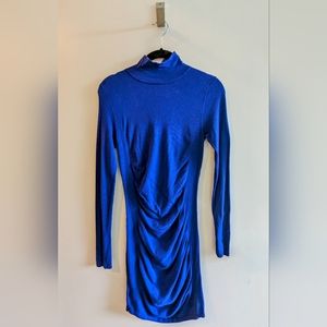 Express Mock Neck Ruched Sweater Dress Blue